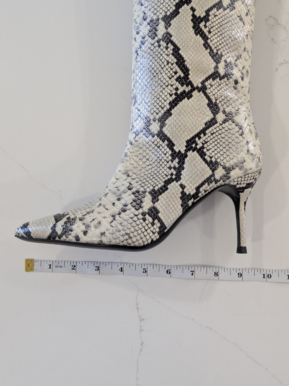 STAUD Sebastian Knee High Boots 37 7 White Snake Embossed Leather Pointed NIB - Picture 14 of 14